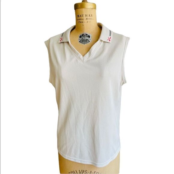 Cream sleeveless Polo Shirt  - Picture 1 of 7